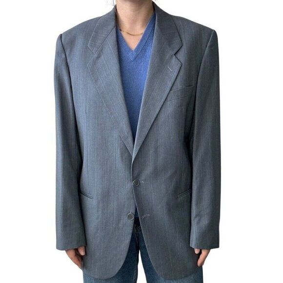 Yves Saint Laurent Mens YSL Slate Blue Striped Wool Sport Coat Blazer 44R - Picture 6 of 12